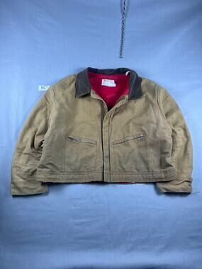 Vintage Key Imperial Canvas Work Jacket Men 2XL Tan Corduroy Collar Quilt Lined